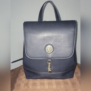 Anne Klein Navy Faux-Leather Backpack with Gold Accent